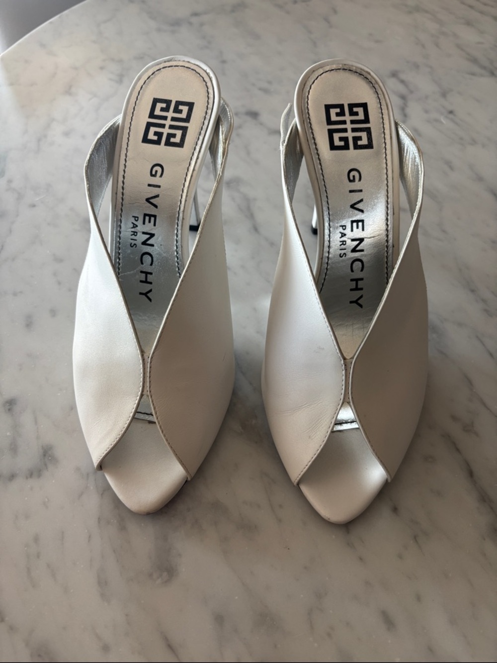 Givenchy Cream Leather Open-Toe Mules